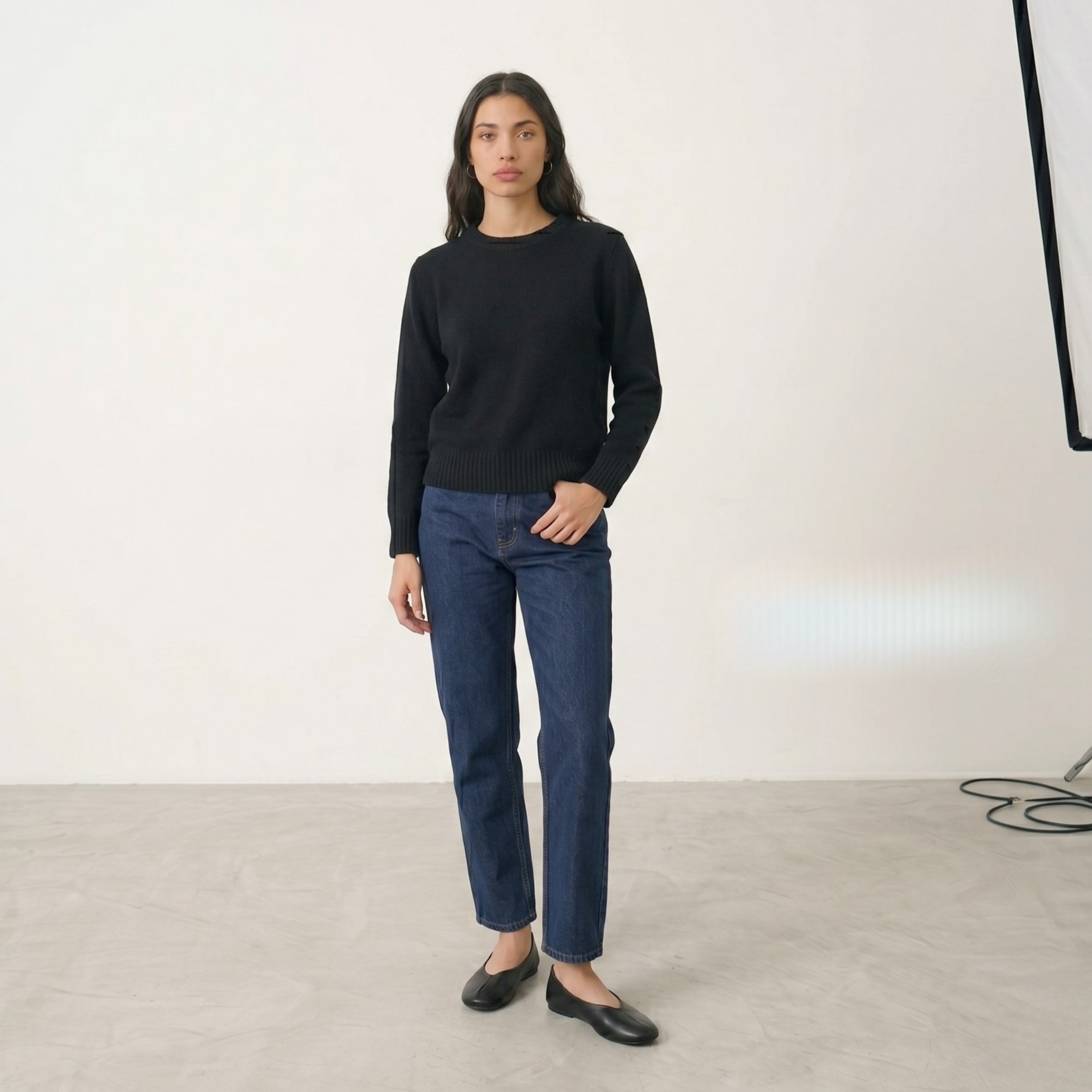 Erika II Leather Ballet Flats, Alternate, color, Black Leather