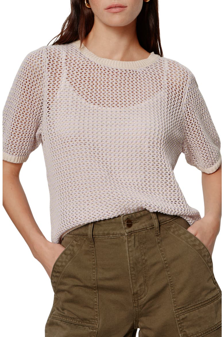 Open Stitch Short Sleeve Sweater, Main, color, PETAL PURPLE