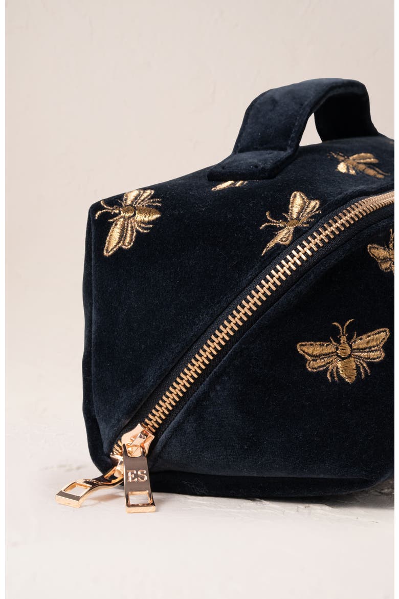 Honey Bee Velvet Open Flat Makeup Bag, Alternate, color, Charcoal