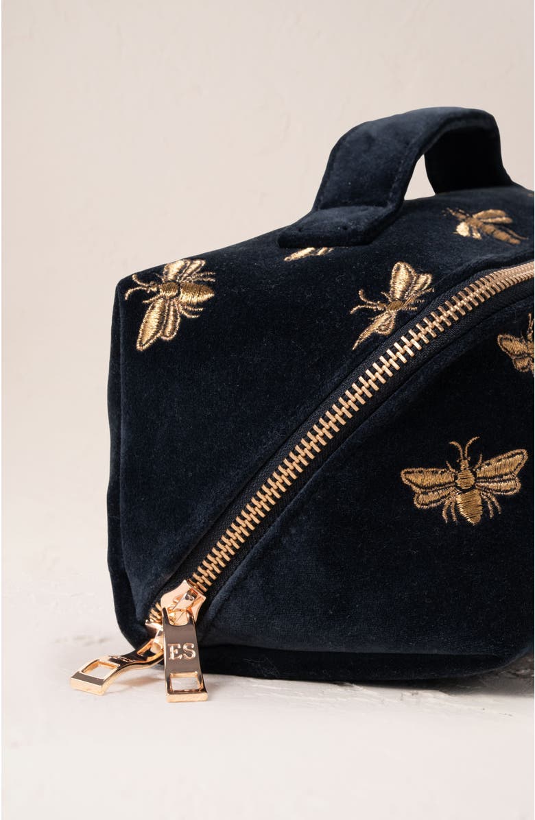 Elizabeth Scarlett Honey Bee Velvet Open Flat Makeup Bag, Alternate, color, Charcoal