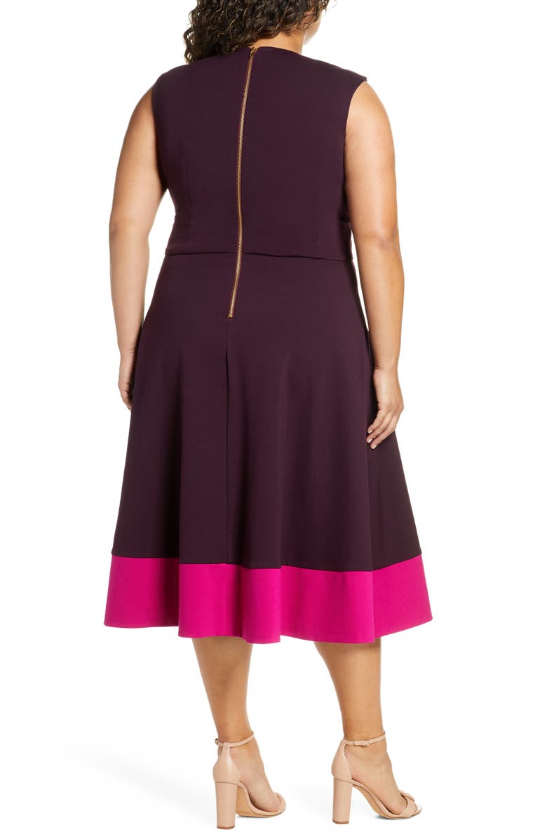 Eliza J Contrast Hem Sleeveless Fit & Flare Midi Dress, Alternate, color, 