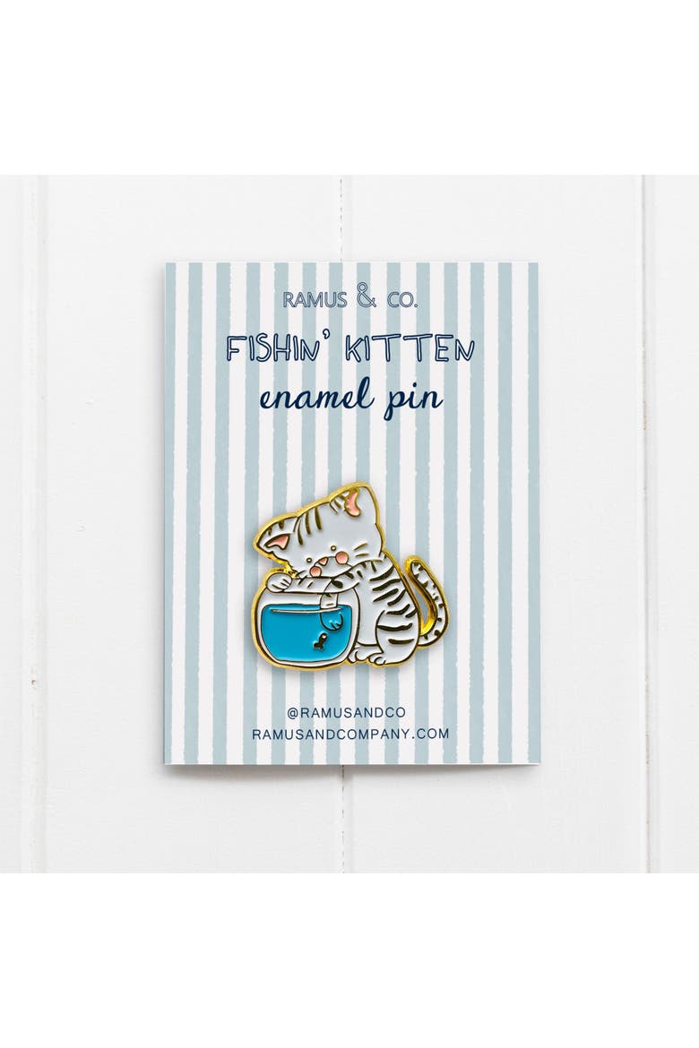 Kitten Greeting Card & Fishin' Kitten Enamel Pin, Alternate, color, Multi-Pack