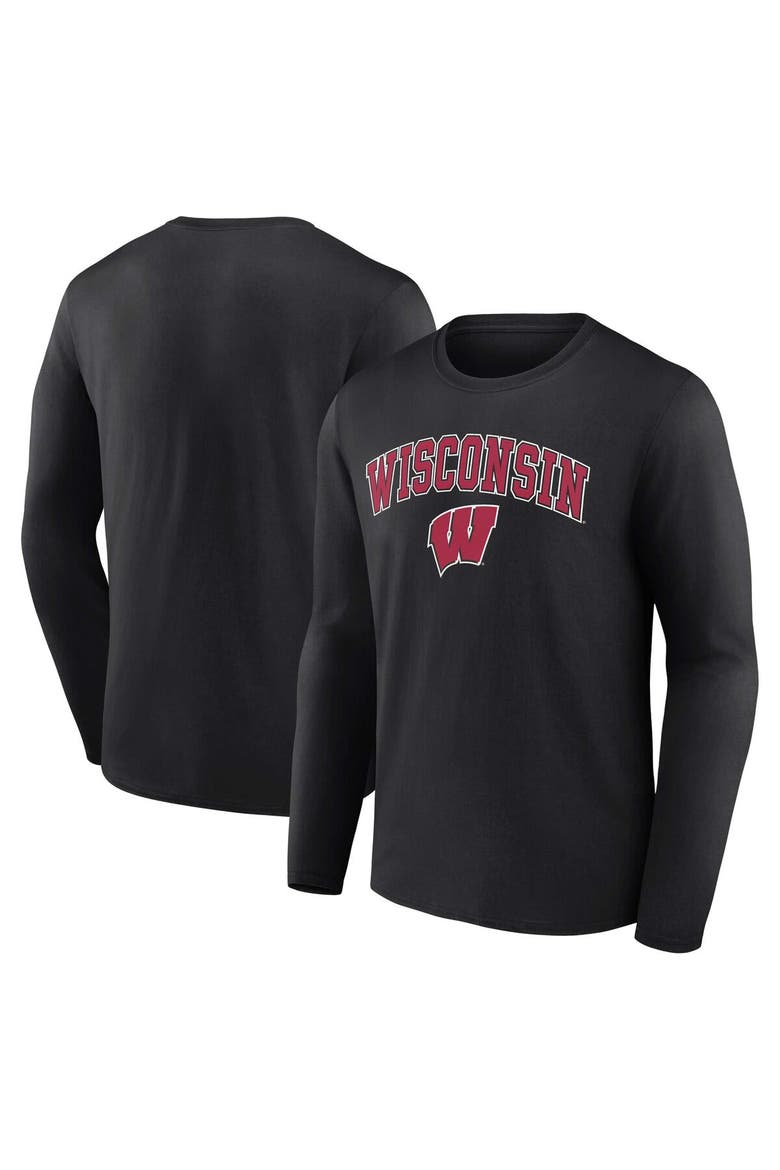 Men's Fanatics Branded Black Wisconsin Badgers Campus Long Sleeve T-Shirt, Alternate, color, Black