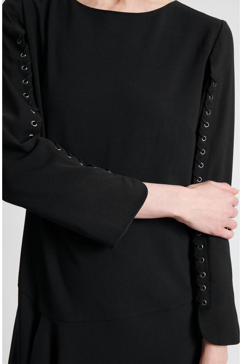 Essie Shift Dress with Grommet Detail in Soft Crepe, Alternate, color, BLACK