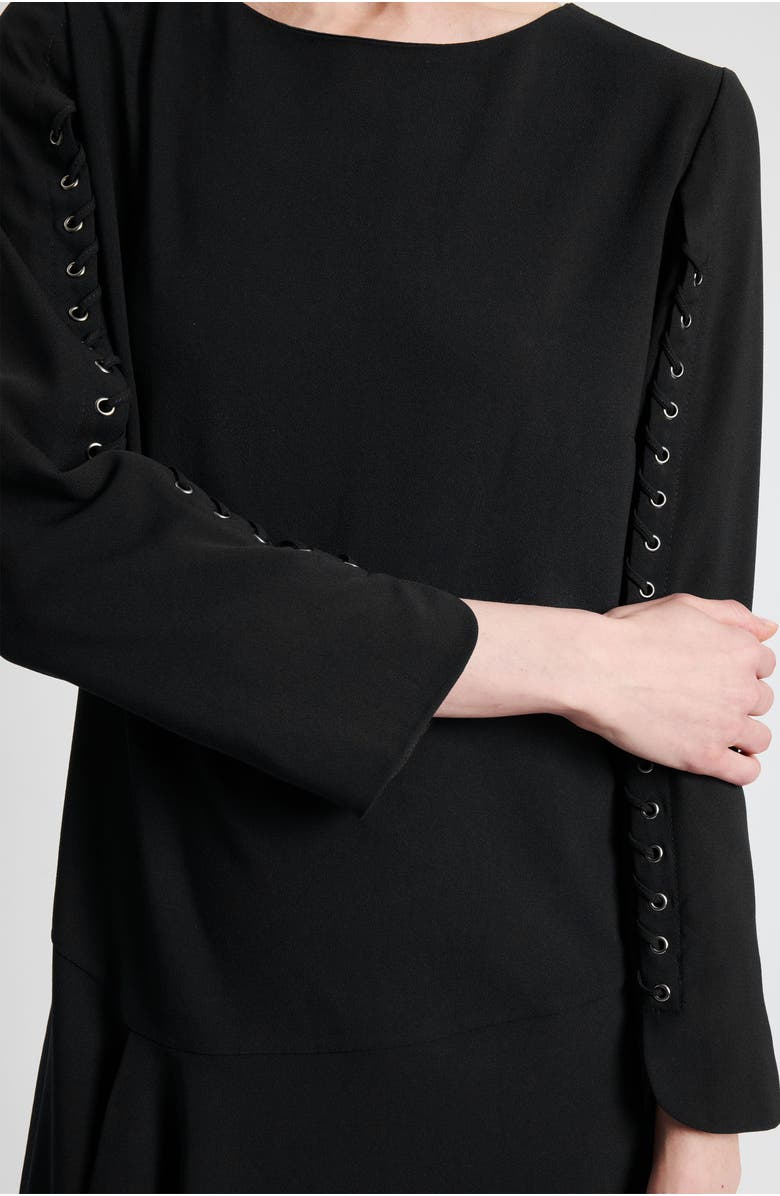 Santorelli Essie Shift Dress with Grommet Detail in Soft Crepe, Alternate, color, Black