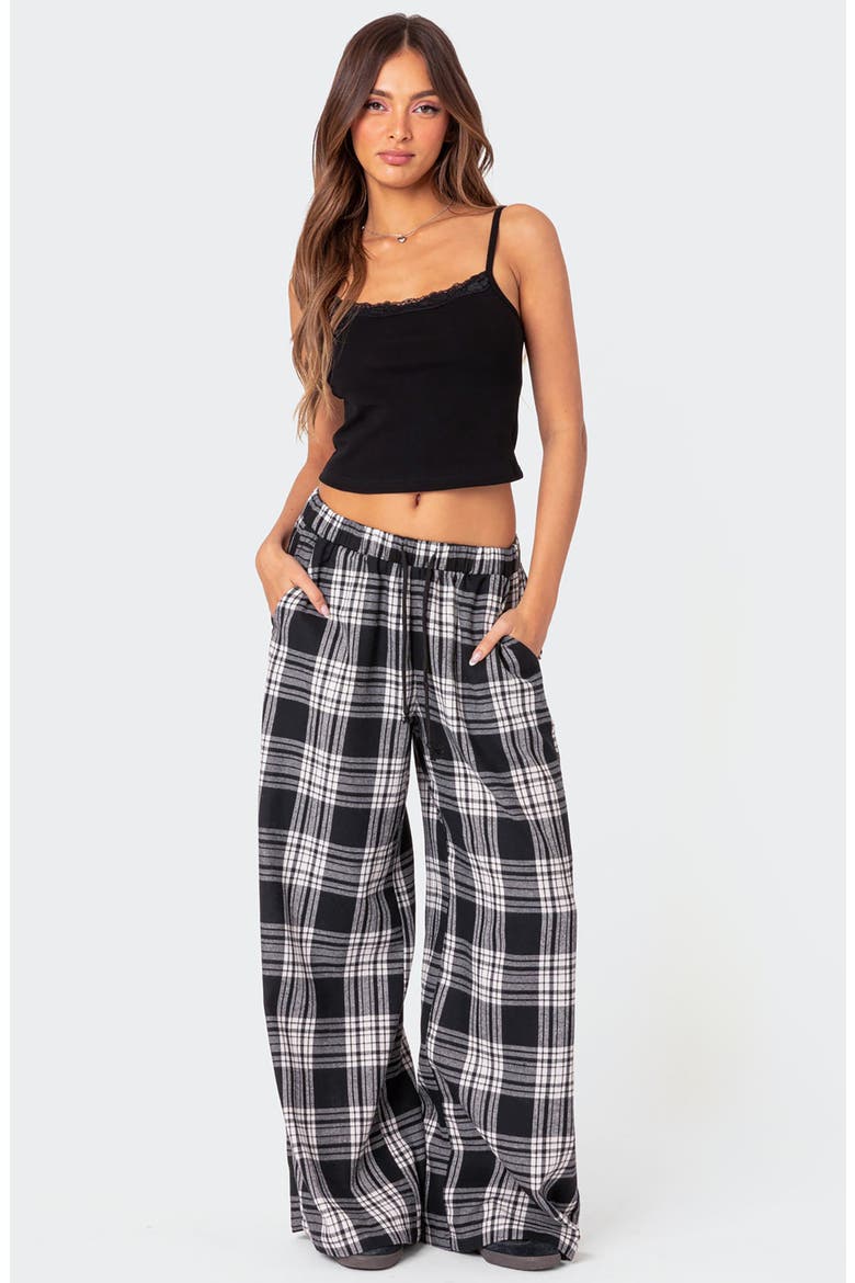 Lounge Around Plaid Wide Leg Pants, Alternate, color, BLACK-AND-WHITE