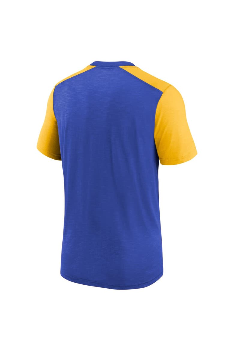 Youth Nike Heathered Royal/Heathered Gold Los Angeles Rams Colorblock Team Name T-Shirt, Alternate, color, Heather Royal