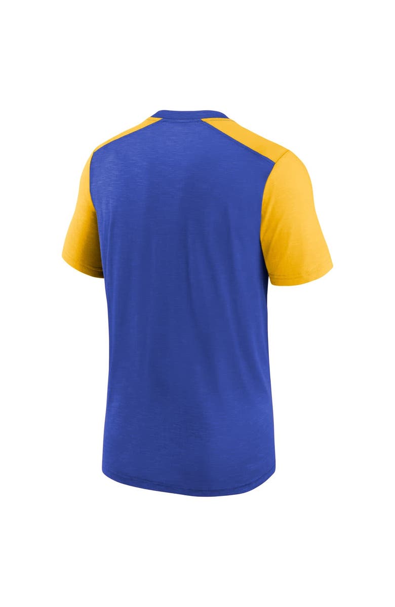 Nike Youth Nike Heathered Royal/Heathered Gold Los Angeles Rams Colorblock Team Name T-Shirt, Alternate, color, 