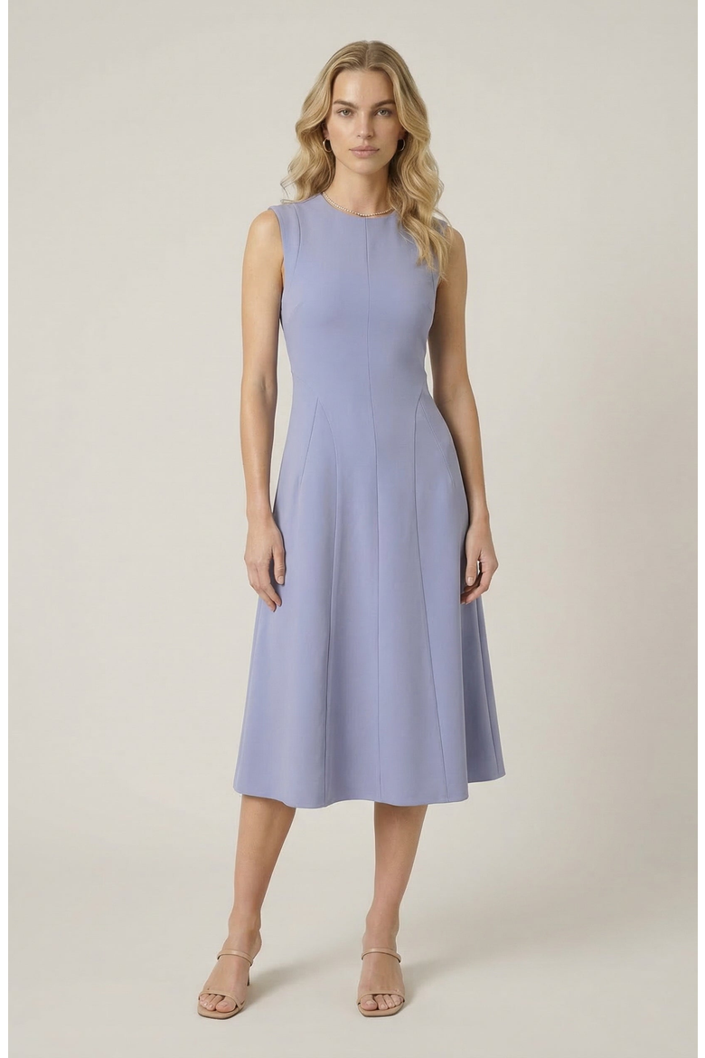 Structured Seaming Flared Skirt Sleeveless Midi Dress, Main, color, Periwinkle Blue