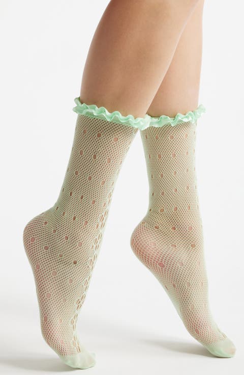 Mimi Satin Ruffle Lace Crew Socks