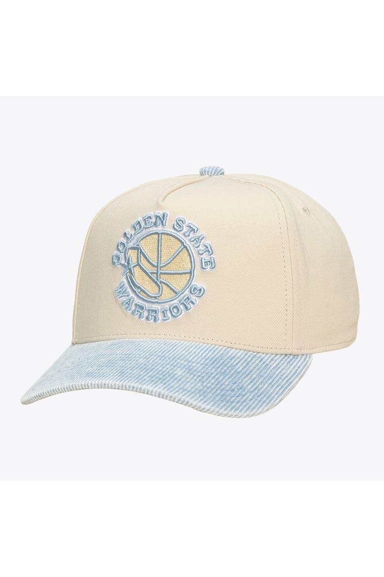 Unisex Mitchell & Ness Cream/Light Blue Golden State Warriors Faded Pro Snapback Hat, Main, color, Cream