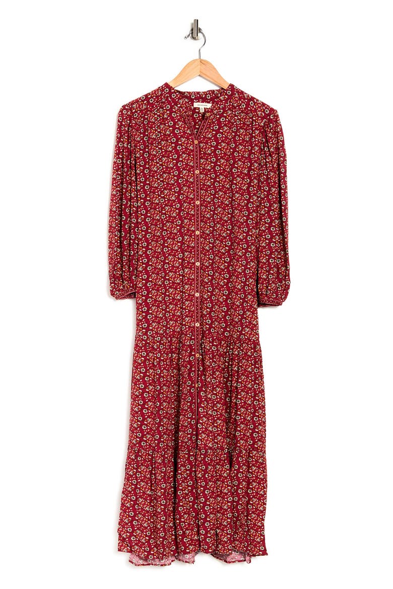 Printed Button Front Tiered Midi Dress, Alternate, color, RSVVINFL