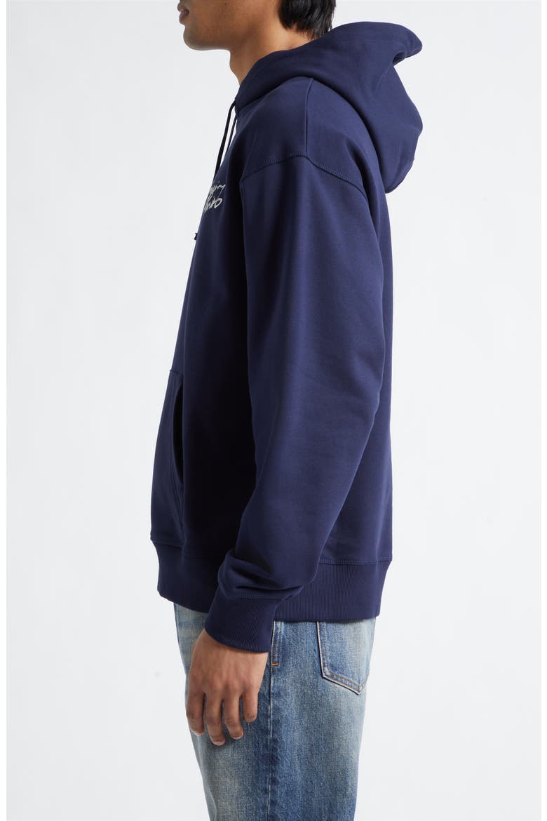 Paris Brush Logo Fleece Hoodie, Alternate, color, SIV NAVY/ WHITE