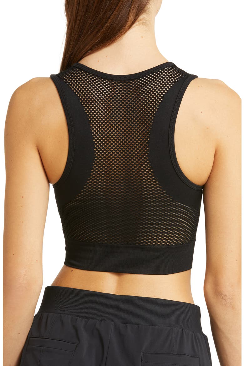 Perforated Seamless Longline Sports Bra, Alternate, color, BLACK