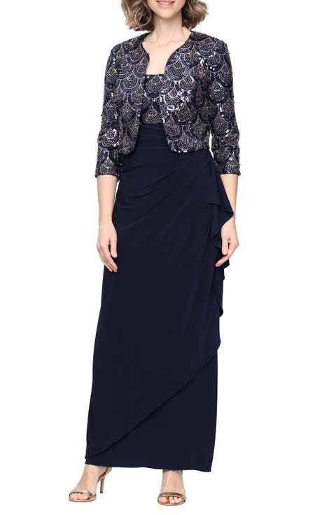 Matte Jersey Two-Piece Gown with Bolero Jacket