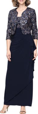 Alex Evenings Matte Jersey Two-Piece Gown with Bolero Jacket