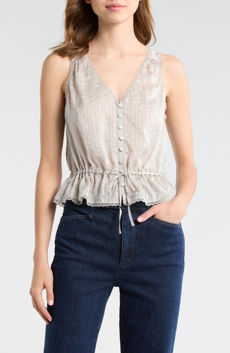 PAIGE Maiden Button-Up Silk Peplum Top, Main, color, Sea Mist