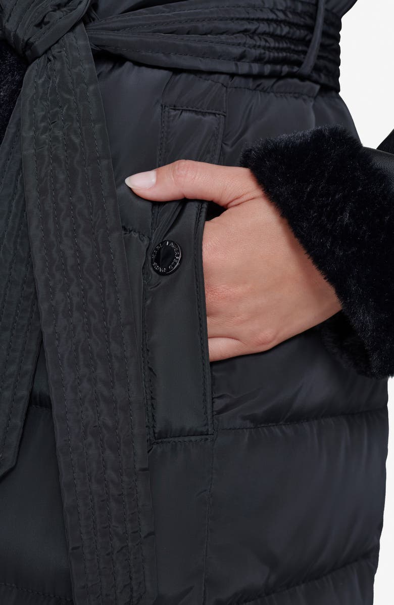 KARL LAGERFELD PARIS Faux Fur Trim Quilted Coat, Alternate, color, 