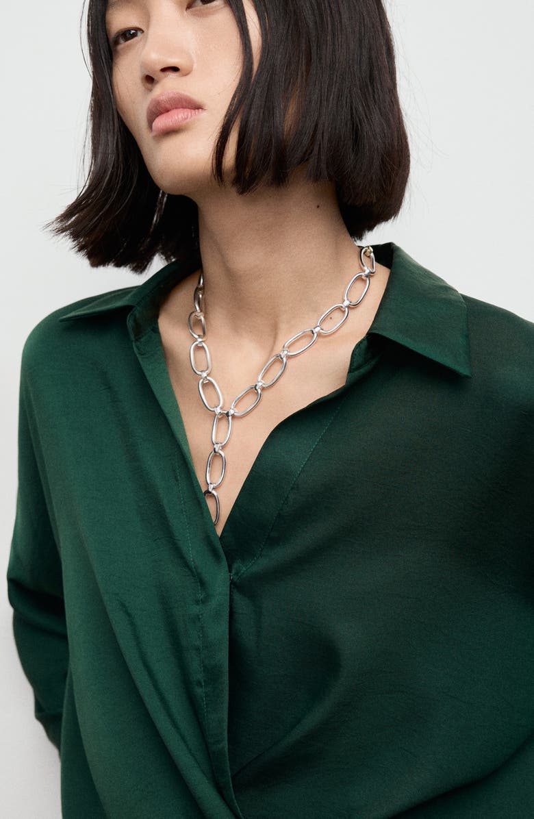 MANGO Wrap Front Satin Top, Alternate, color, Billiard Green