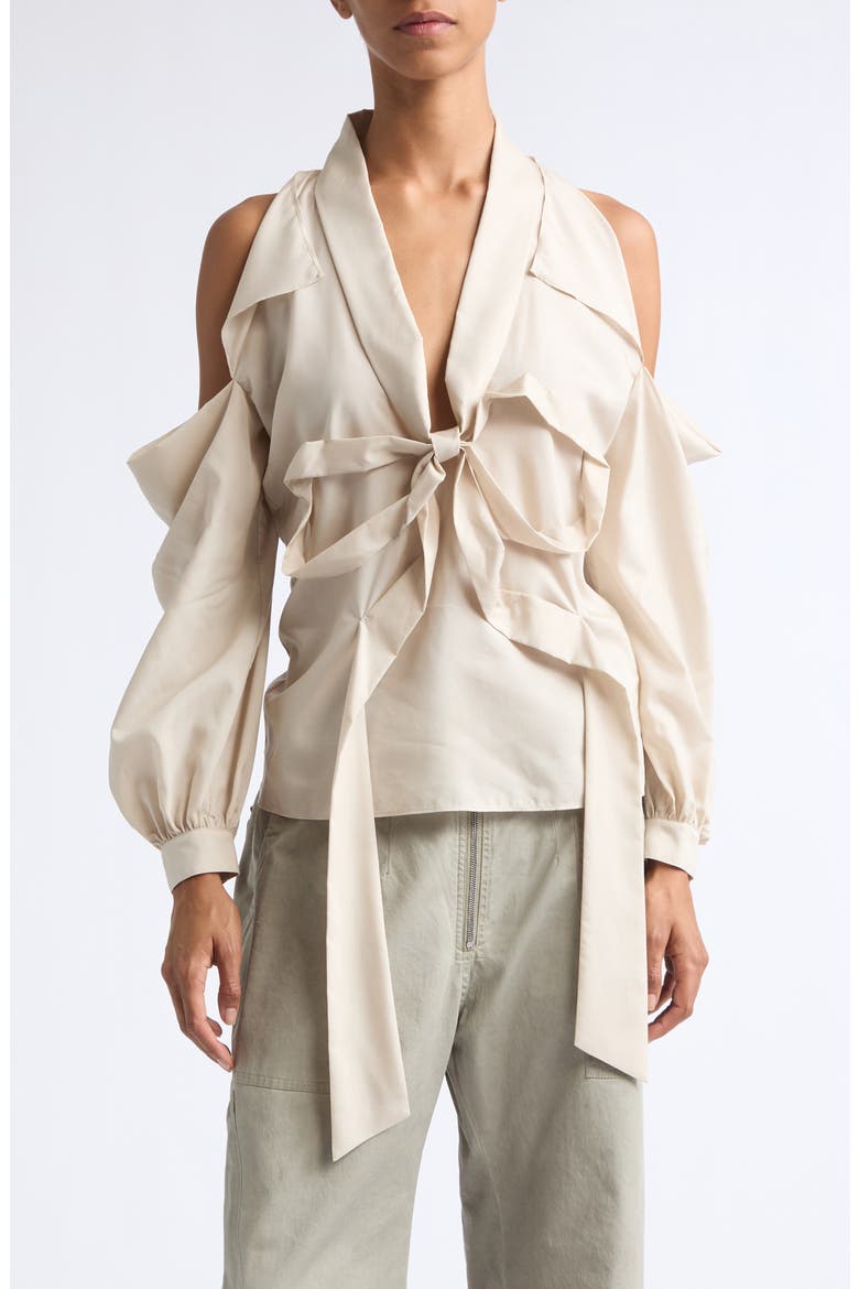 Senny Bow Fluid Cold Shoulder Top, Main, color, LIGHT BEIGE