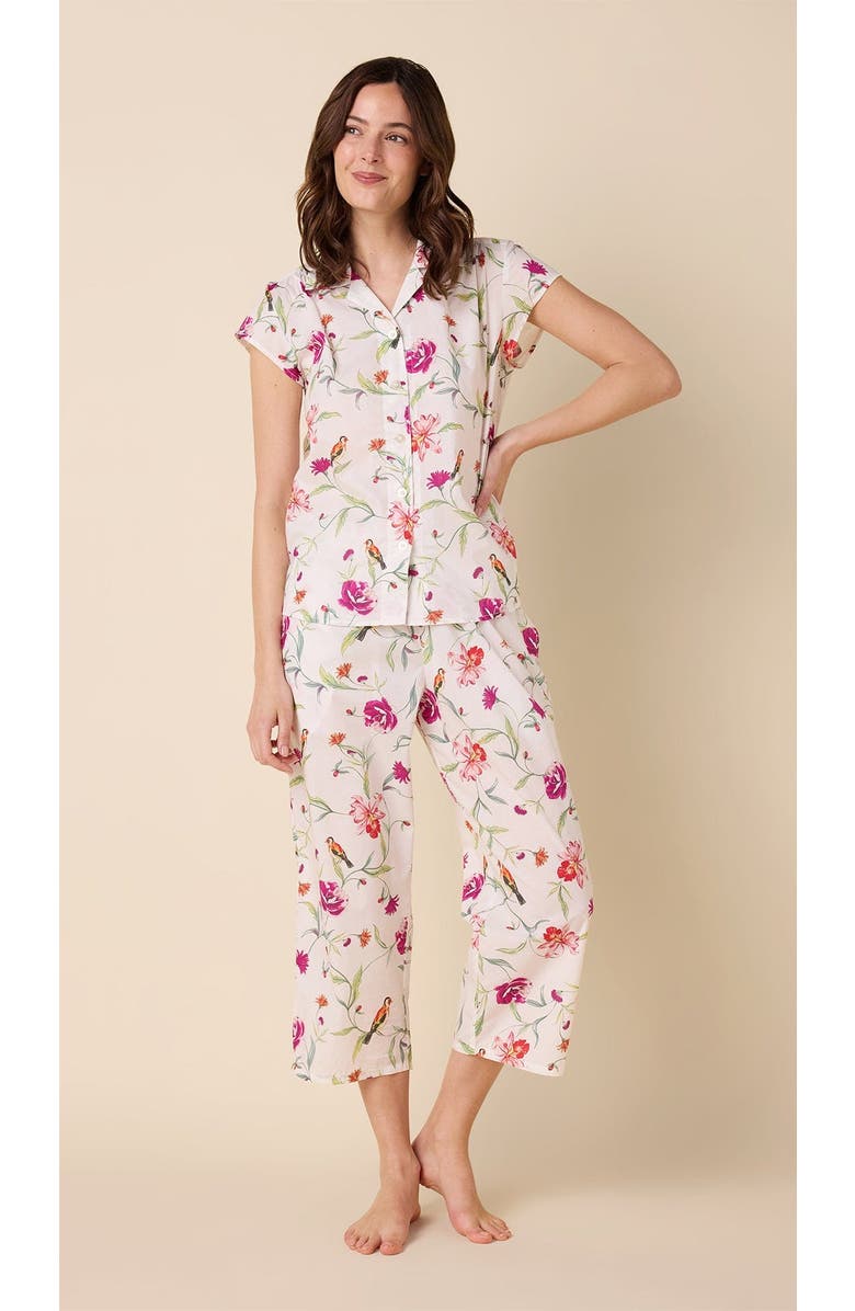 The Cat's Pajamas Luxe Pima Cropped Pajama Print Set, Alternate, color, Rosa & Bird
