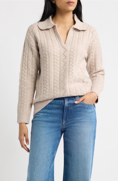 Johnny Collar Cable Knit Sweater