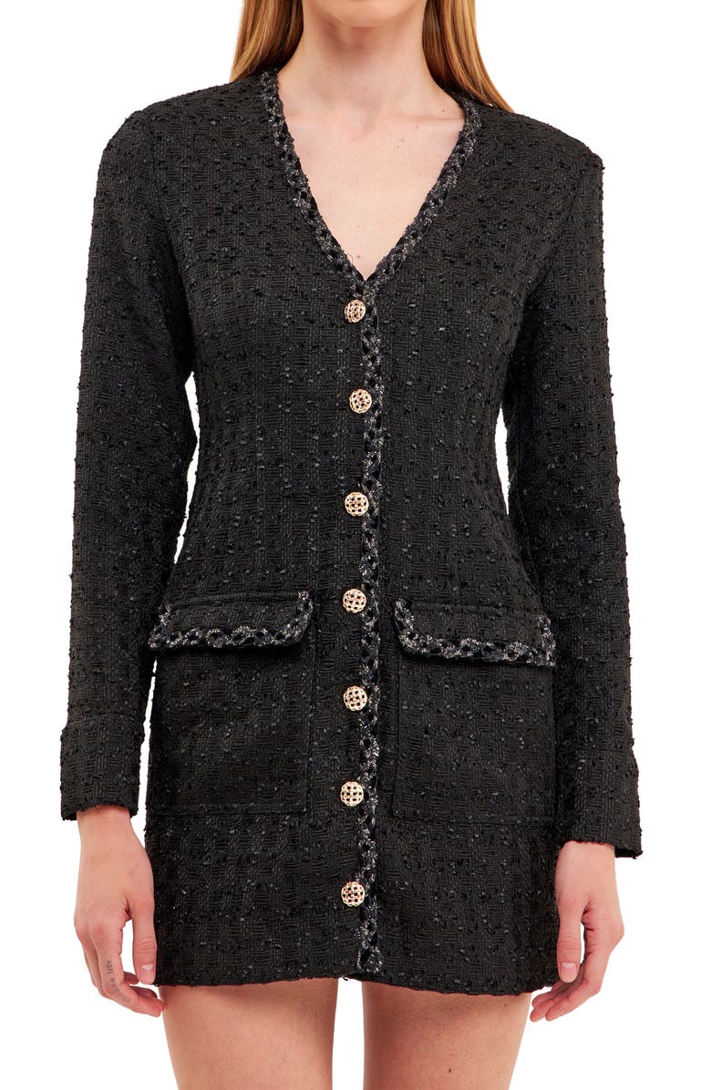 Endless Rose Long Sleeve Tweed Minidress, Alternate, color, 