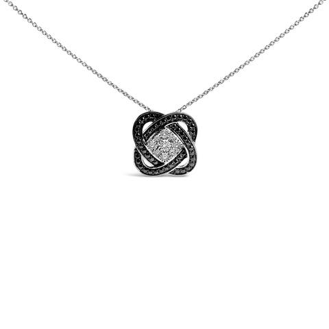 Black Rhodium Plated Sterling Silver Diamond Accent Geometric Knot Pendant Necklace
