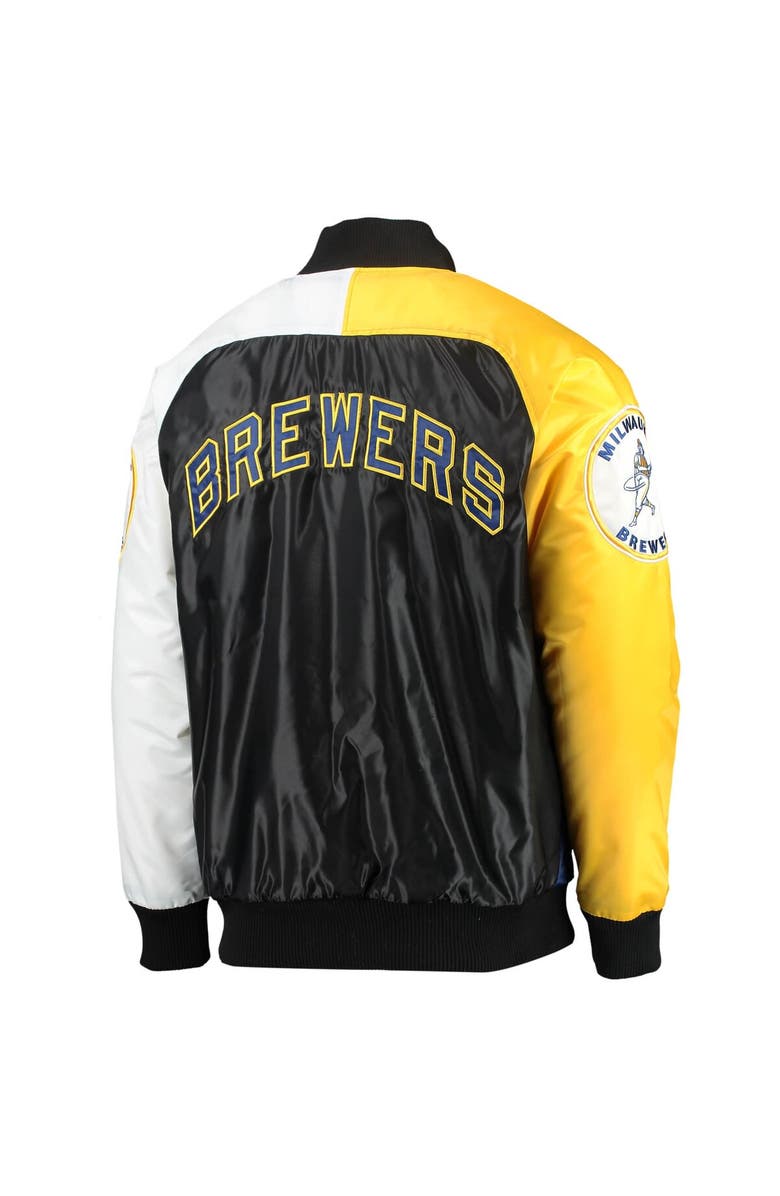 STARTER Men's Starter Royal/Gold Milwaukee Brewers Varsity Tri-Color Satin Full-Snap Jacket, Alternate, color, 