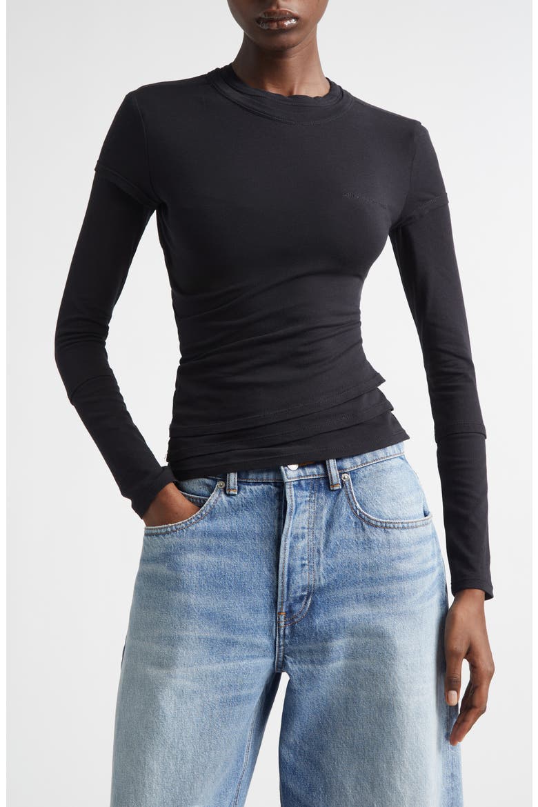 Long Sleeve Layered T-Shirt, Main, color, BLACK