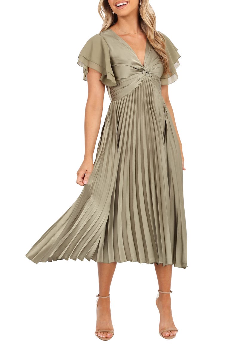 Nova Flutter Sleeve Midi Dress, Main, color, OLIVE