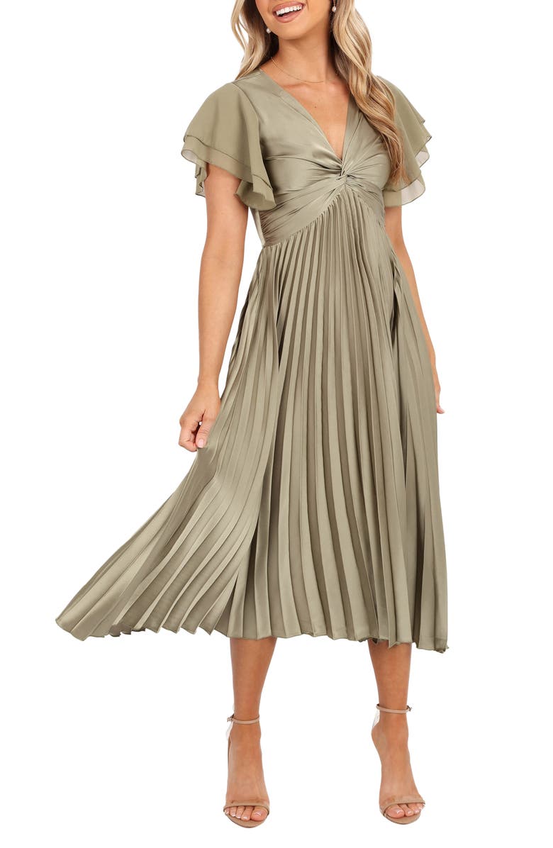 Petal & Pup Nova Flutter Sleeve Midi Dress, Main, color, Olive