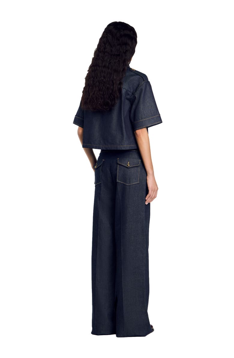 SANDRO Raw denim wide-leg jeans, Alternate, color, 