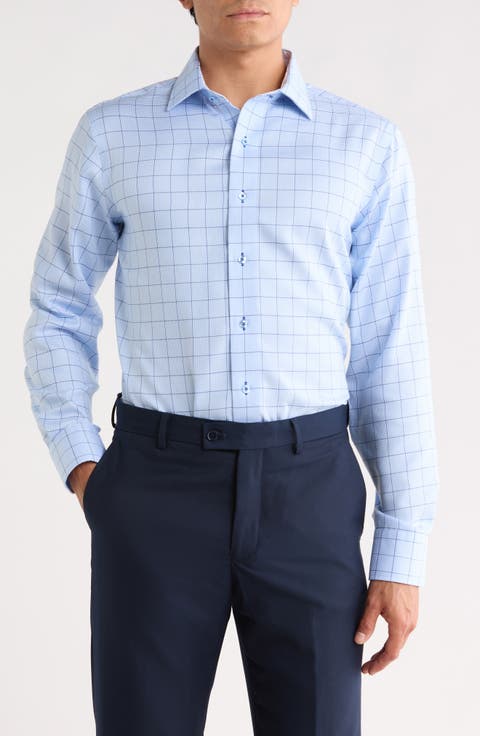 Windowpane Trim Fit Cotton Dress Shirt
