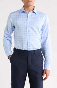 Windowpane Trim Fit Cotton Dress Shirt