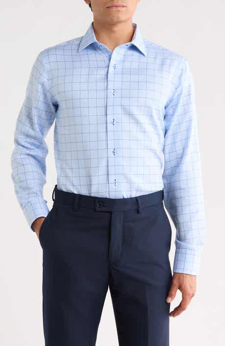 Windowpane Trim Fit Cotton Dress Shirt