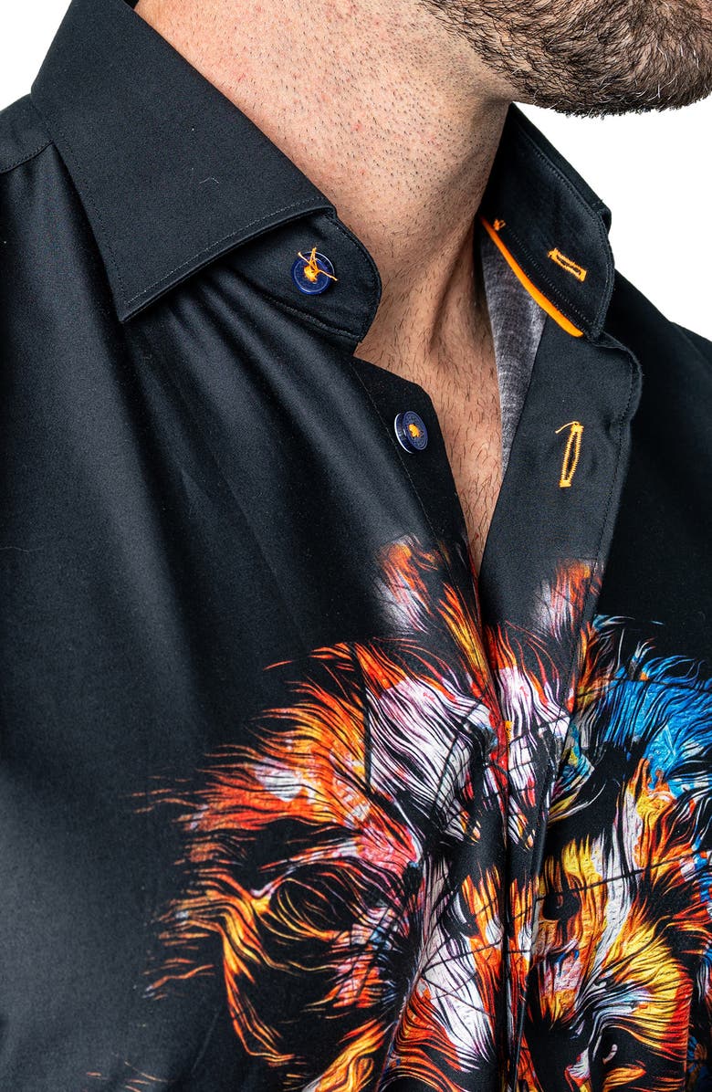 Maceoo Fibonacci Lion Ink Regular Fit Cotton Button-Up Shirt, Alternate, color, 