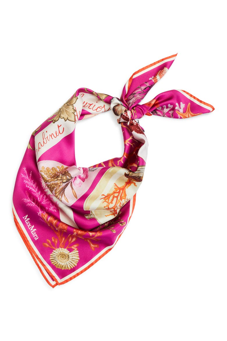 Cabinets of Curiosities Print Silk Twill Square Scarf, Alternate, color, FUCHSIA