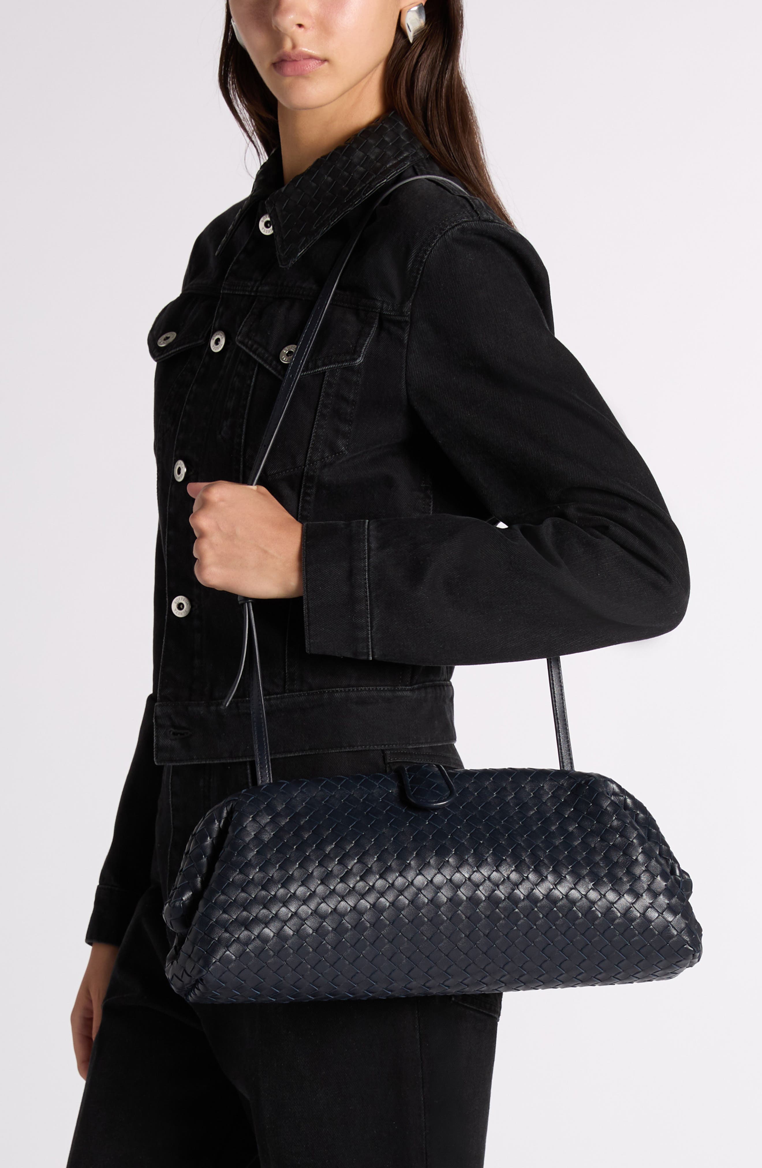 Bottega Veneta Lauren Intrecciato Clutch, Alternate, color, 4346 Midnight-Brass V