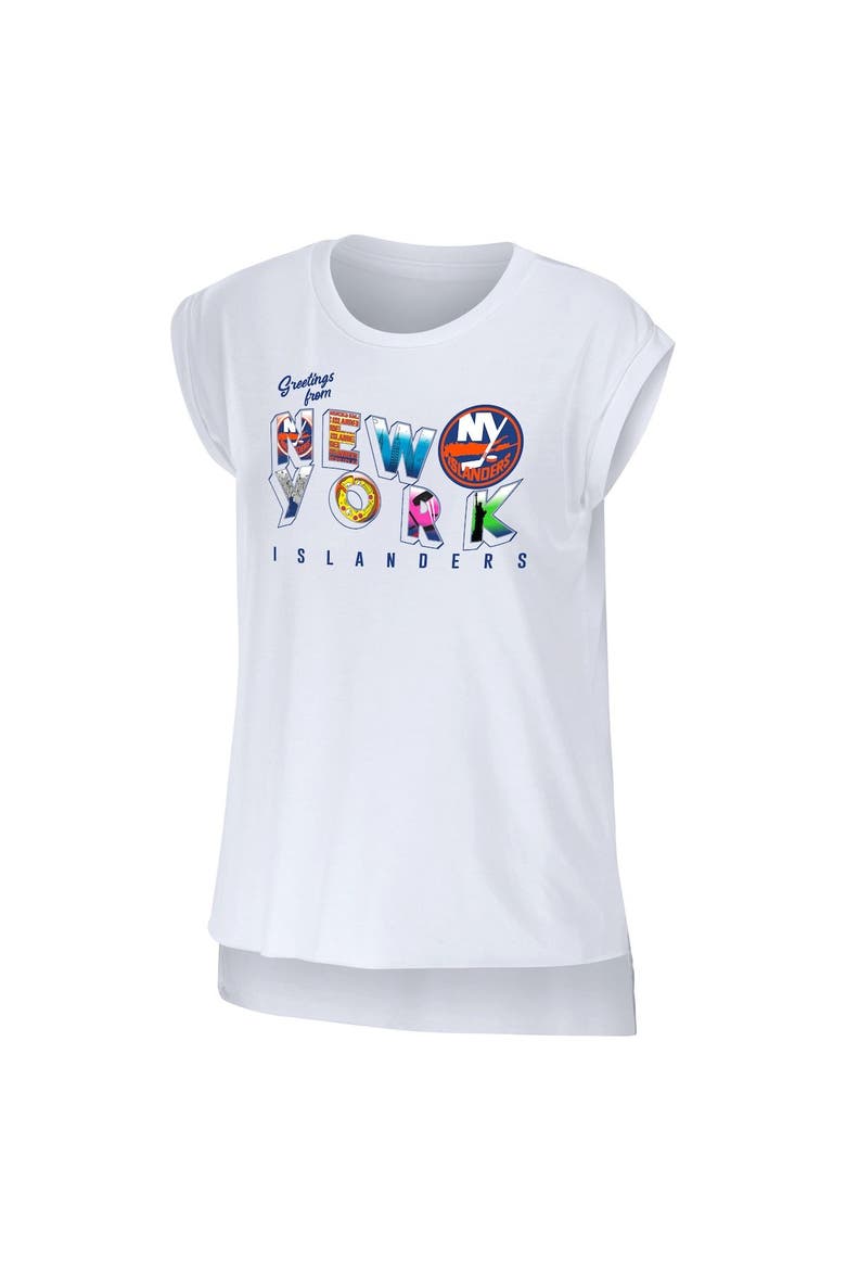 Women's WEAR by Erin Andrews White New York Islanders Greetings From Muscle T-Shirt, Alternate, color, White