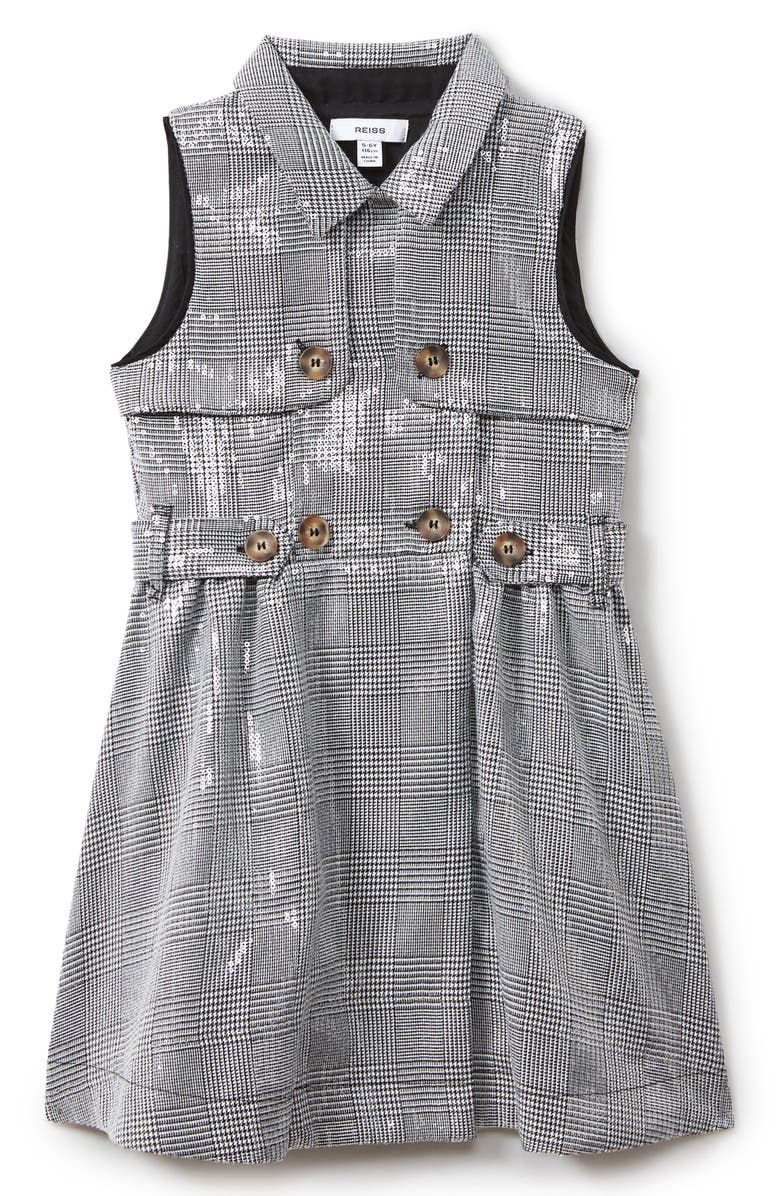 Reiss Kids' Gweneth Sequin Check Sleeveless Dress, Main, color, 