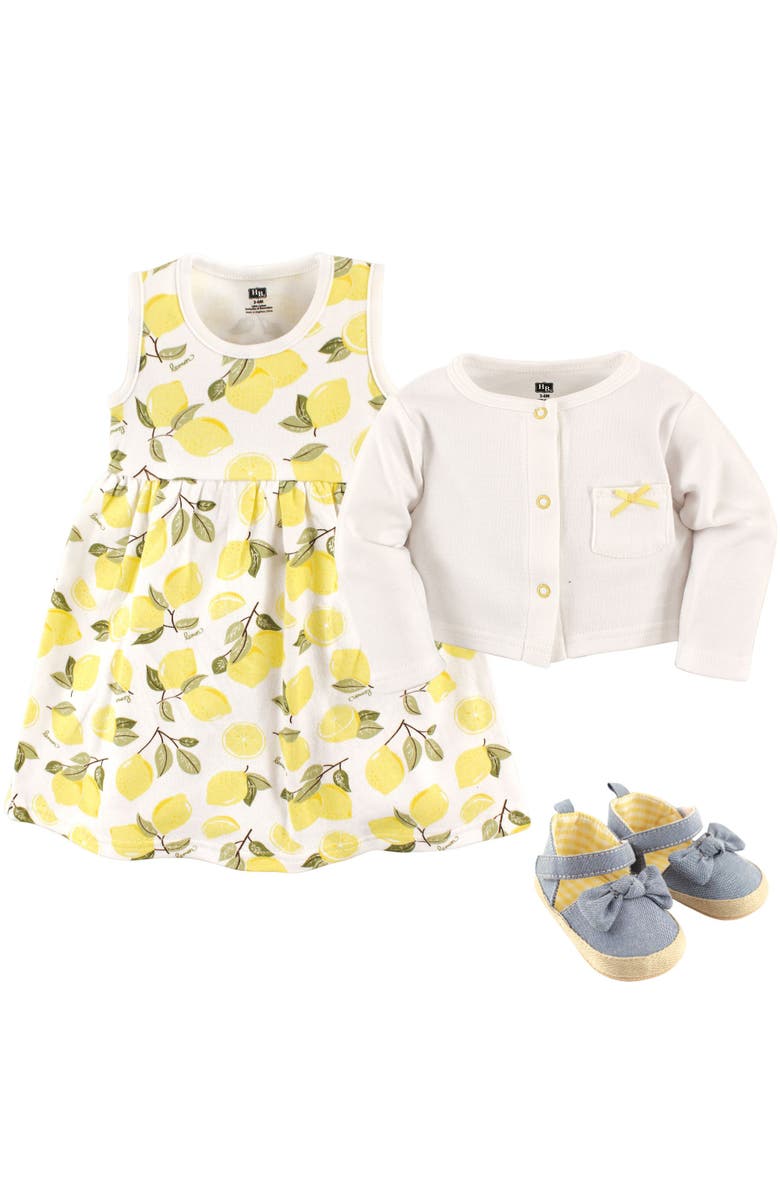 Hudson Baby Cardigan, Dress and Shoes, Alternate, color, Yellow