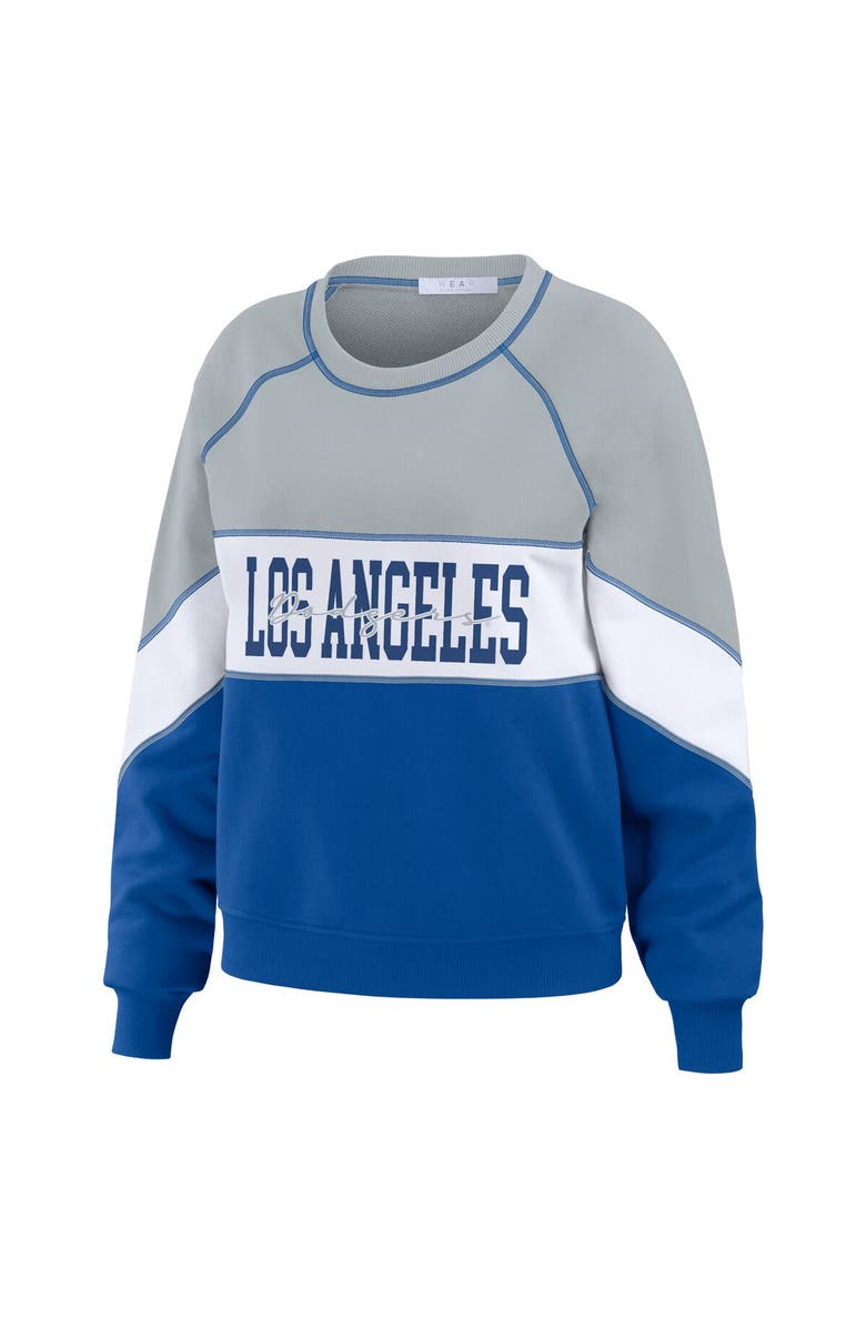 WEAR by Erin Andrews Women's WEAR by Erin Andrews Heather Gray/Royal Los Angeles Dodgers Color Block Crew Neck Pullover Sweatshirt, Alternate, color,