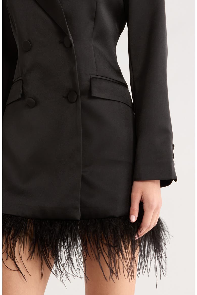 Breonna Feather Trim Blazer Dress, Alternate, color, BLACK