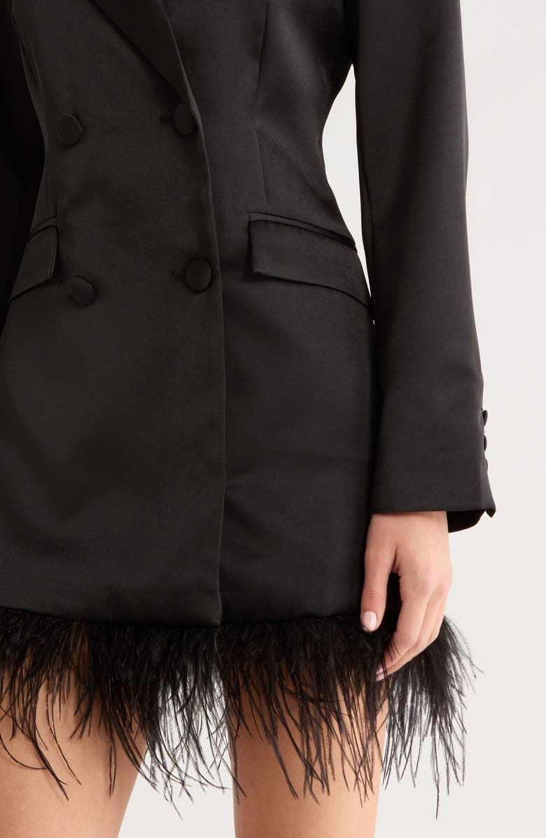 ASTR the Label Breonna Feather Trim Blazer Dress, Alternate, color, Black