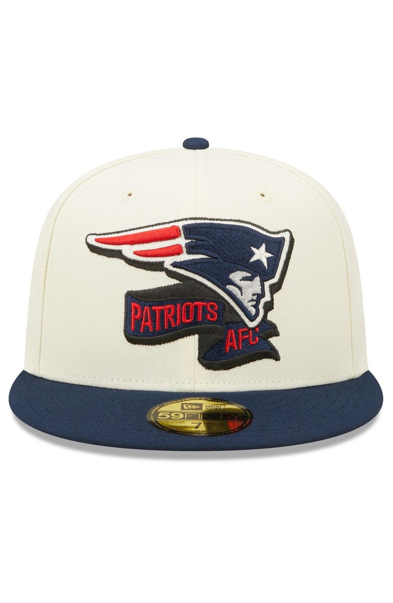 New Era Men's New Era Cream/Navy New England Patriots 2022 Sideline 59FIFTY Fitted Hat, Alternate, color, 