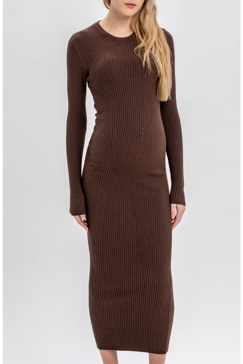 Stella Long Sleeve Rib Body-Con Maternity Dress, Alternate, color, MOKA