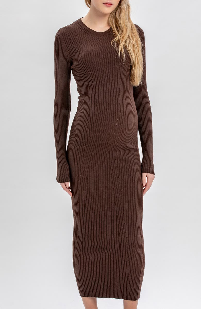 PIETRO BRUNELLI MATERNITY Stella Long Sleeve Rib Body-Con Maternity Dress, Alternate, color, Moka