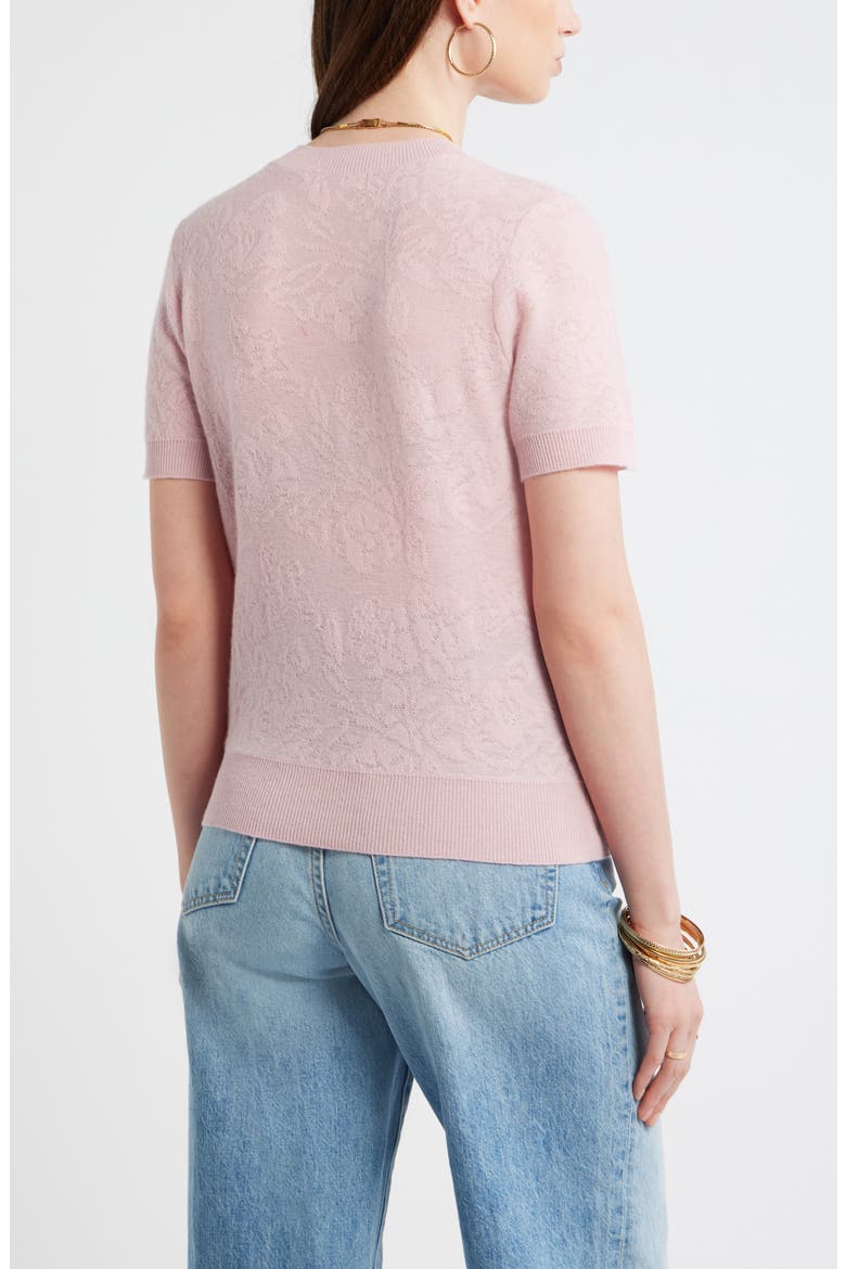 Floral Jacquard Short Sleeve Wool & Cashmere Sweater, Alternate, color, PINK TIMBER