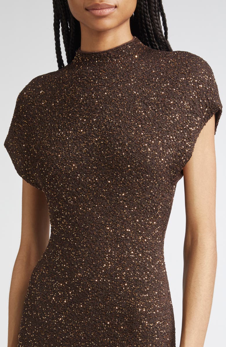 Lela Rose Funnel Neck Sequin Knit Maxi Dress, Alternate, color, Chocolate